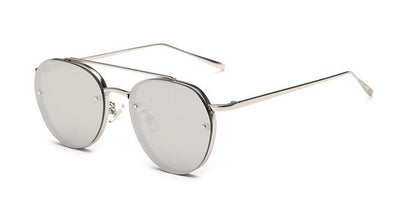 Pilot sunglasses for ladies with silver metal frames and light green gradient lenses, shown on a white background. - Image 5
