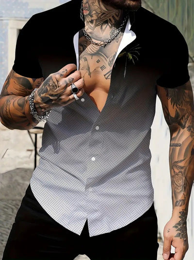 Camisa Manga Corta Hombre con Estampado Geométrico Moderno - Image 7