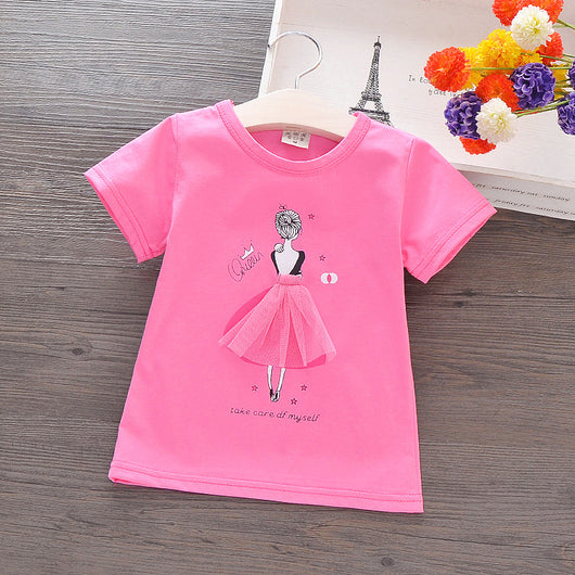 Playera Infantil de Algodón con Diseño Cartoon - Camiseta de Manga Corta para Niñas - Image 5
