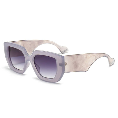 Beige square frame sunglasses with dark gray lenses, featuring a thick, fashion-forward design. - Image 6