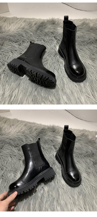 Botas Plataforma Retro British Style en Terciopelo Marrón - Botas Skinny para Invierno - Image 8