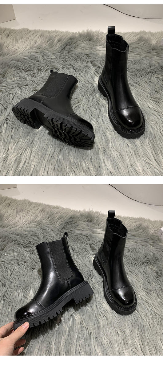 Botas Plataforma Retro British Style en Terciopelo Marrón - Botas Skinny para Invierno - Image 8