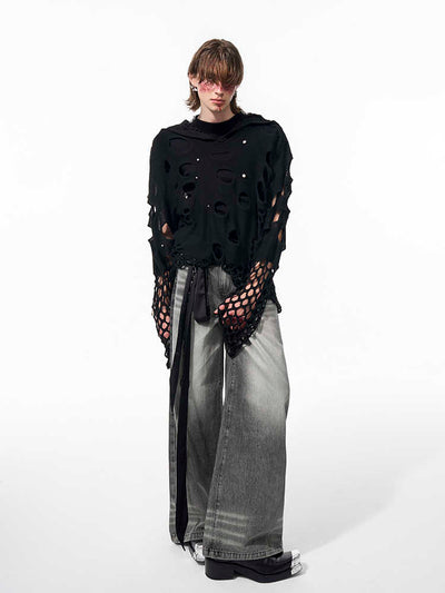 Sudadera con Capucha Hueca para Hombre Primavera Negra con Perlas Decorativas - Image 12