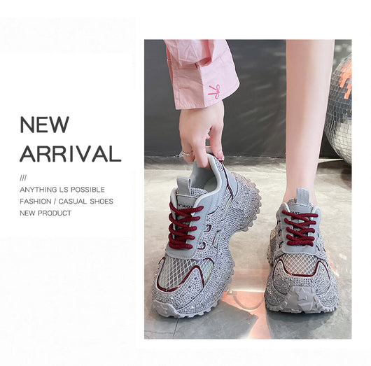 Zapatillas Deportivas Plataforma Gruesa para Mujer con Brillo y Cristales - Amarillo Claro - Image 80