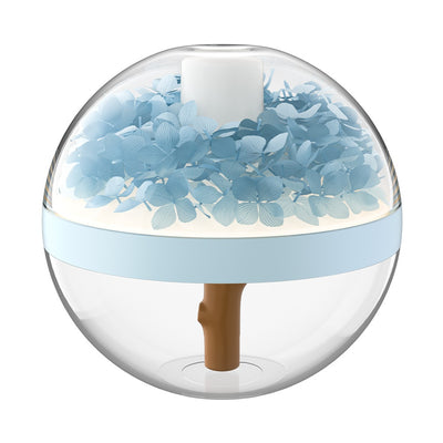 Pink round mini humidifier with clear dome, decorative pink flowers, and a light-up base, ideal for desktop or bedroom. - Image 7