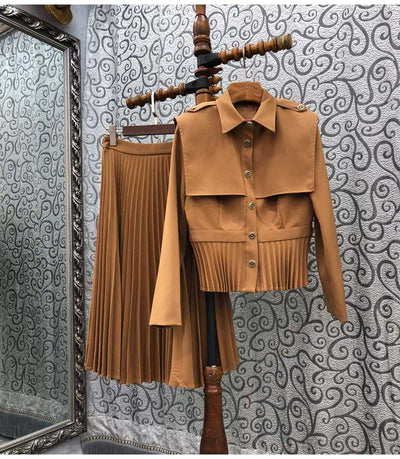 Traje Falda Plisada Estilo Occidental Elegante Dos Piezas para Mujer - Image 6