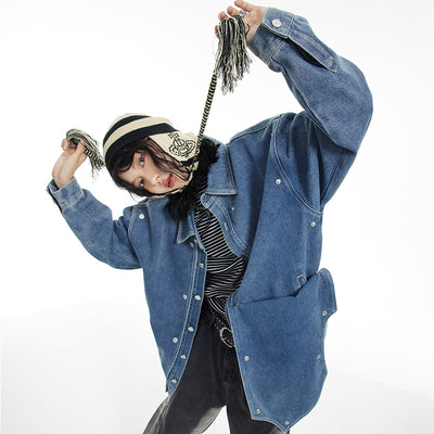 Chaqueta Denim Retro Lavada con Estilo Japonés