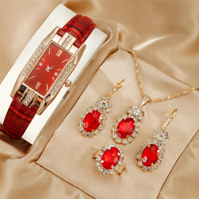 Reloj de Cuero para Mujer con Juego de Joyas Coordinadas de Tres Piezas - Image 3