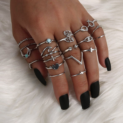 Set de 6 Anillos Articulados: Corona, Hoja y Formas Geométricas - Image 38