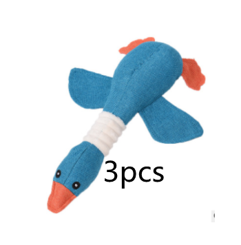 Plush teal duck dog toy with orange beak and feet, and a white ribbed neck, designed for sounding and puzzling. - Image 22