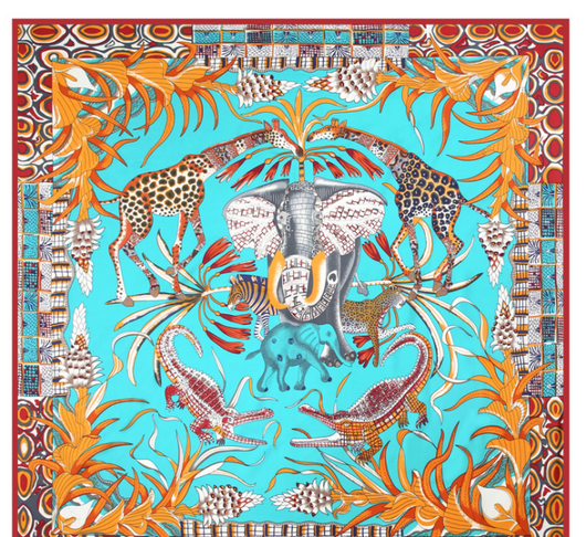 Pañuelo de Seda Twill Estampado Flores y Aves Jungle 130cm Protección Solar - Image 45