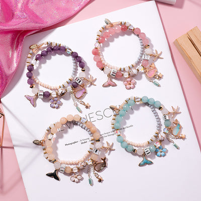 Pulsera Cola de Ballena Elástica Doble - Diseño Floral Retro con Estrella de Mar - Image 2