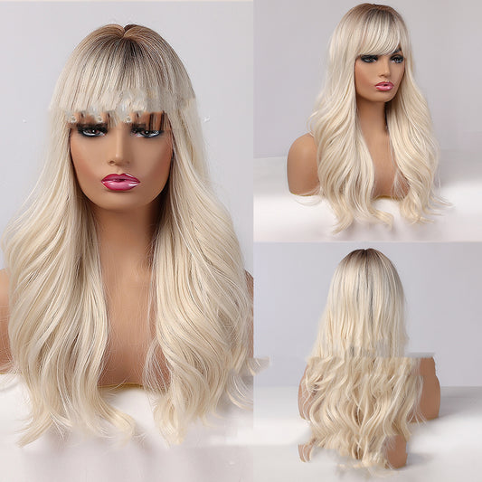 Peluca Larga Rizada Degradado Oro Blanco para Mujer - Image 2