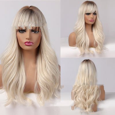 Peluca Larga Rizada Degradado Oro Blanco para Mujer - Image 2