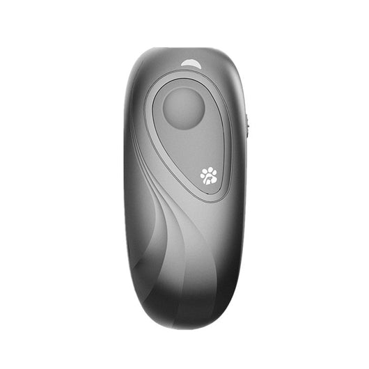 Dark gray handheld ultrasonic dog repeller and training device with a large button and a white paw print icon. - Image 8
