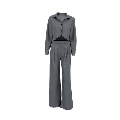 Conjunto de Pantalón Ancho y Blusa Gris de Manga Larga Cintura Alta Efecto Reductor - Image 15