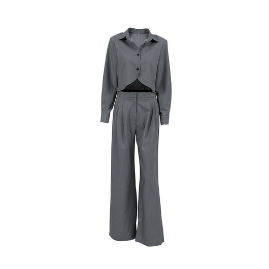 Conjunto de Pantalón Ancho y Blusa Gris de Manga Larga Cintura Alta Efecto Reductor - Image 15