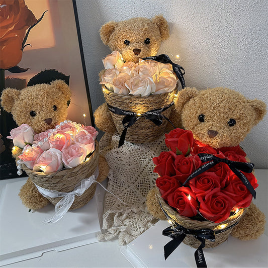 Osito Peluche Viral con Canasta de Rosas - Regalo Perfecto para Mamá