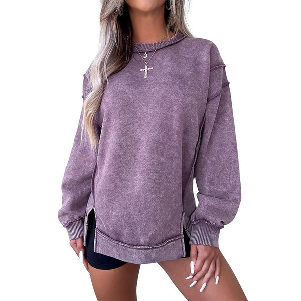 Blusa Suelta Casual de Color Liso con Abertura Lateral - Image 5