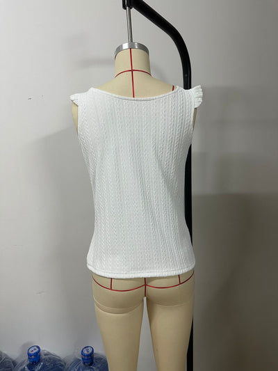 Blusa Sin Mangas Cuello Redondo con Volantes en Colores Sólidos - Image 24