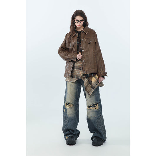 Chaqueta de Cuero PU Estilo Retro Americano Desgastado para Motociclista - Image 3