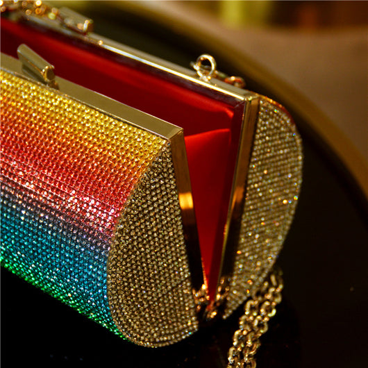Bolso de Noche Degradado Arcoíris con Diamantes de Lujo para Mujer - Image 13