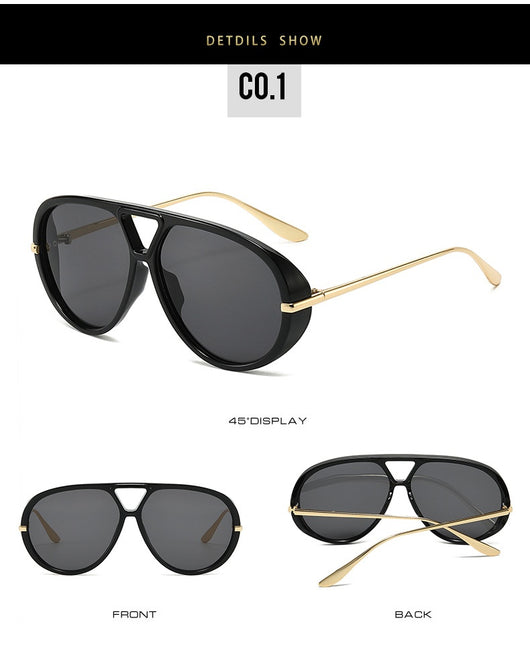 Retro aviator sunglasses with bright black frames, vibrant orange lenses, and sleek gold-colored metal temples. - Image 27