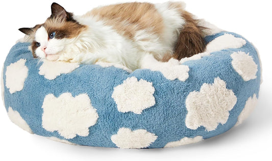 Cama Donut para Gatos y Perros Pequeños - Cama Calmante Moderna con Funda Jacquard Suave