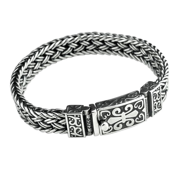 Pulsera de Plata S925 Trenzada Ancha para Hombre con Cierre Entrelazado
