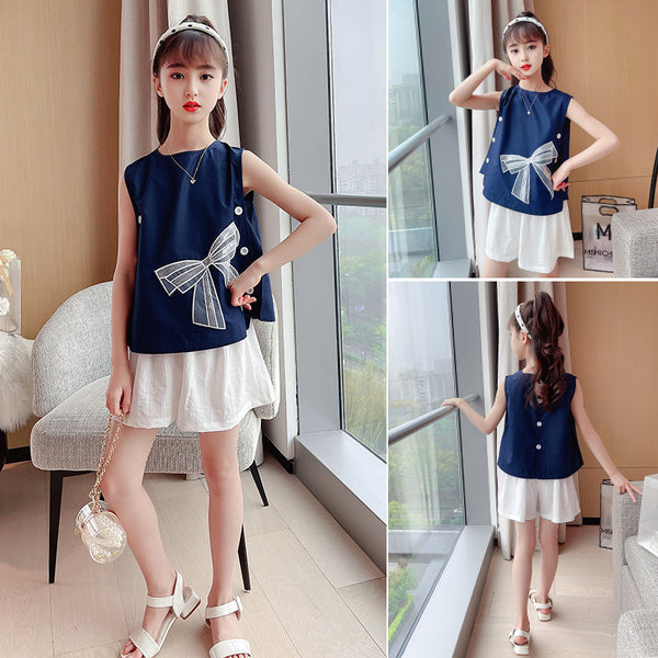 Conjunto Infantil Blusa con Moño y Shorts Blancos