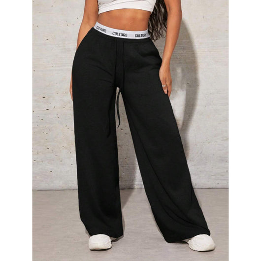 Pantalones Anchos Casual con Estampado de Letras para Mujer - Image 5