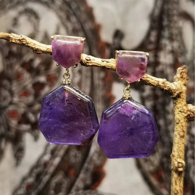 Aretes de Piedras Naturales: Amatista, Ojo de Tigre y Rodonita