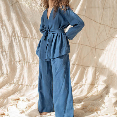 Bata Pijama de Algodón y Lino para Mujer con Encaje y Cordones - Image 13