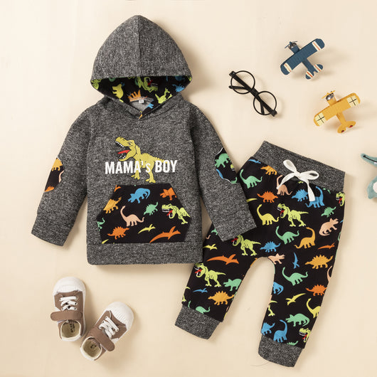 Conjunto de Sudadera con Capucha y Pantalón Estampado Dinosaurios para Otoño e Invierno - Image 2