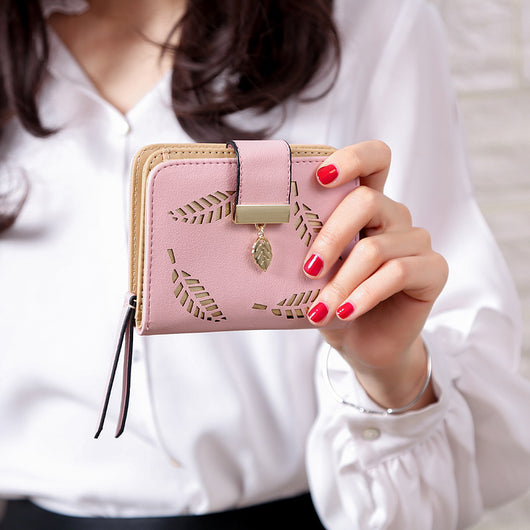Billetera Corta Coreana para Mujer con Diseño de Hoja y Cierre de Cremallera - Image 9