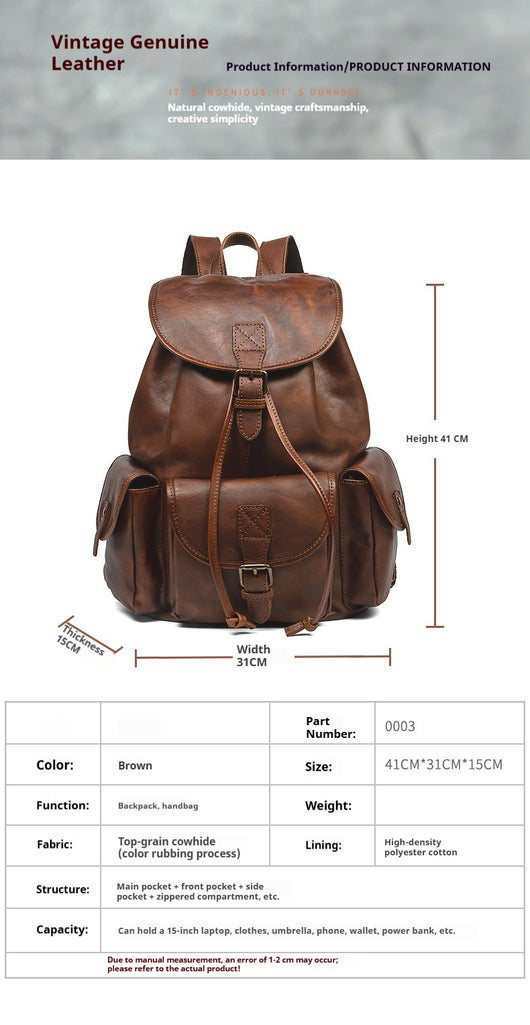 Mochila de Cuero Genuino Estilo Retro - Bolsa Casual Versátil - Image 8