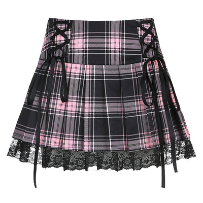 Falda Plaid con Cordones Sexy Estilo Europeo y Americano - Image 5