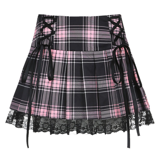 Falda Plaid con Cordones Sexy Estilo Europeo y Americano - Image 5