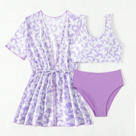 Traje de Baño Tres Piezas con Estampado Moderno