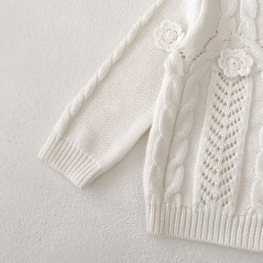 Chaqueta de Punto Tejida a Mano con Flores para Bebé Niña - Algodón Puro - Image 16
