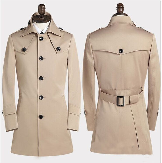 Abrigo Trench Coreano Slim Entallado de Largo Medio para Hombre - Image 3