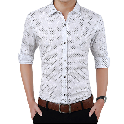 Camisa Elegante para Hombre Lunares Manga Larga Slim Fit Tallas M-5XL