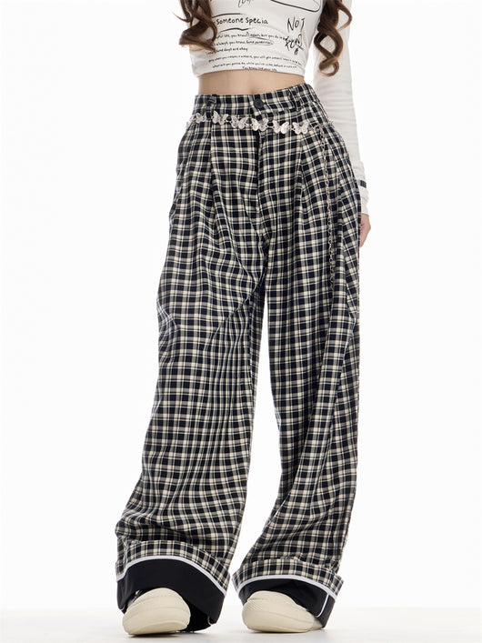 Pantalón Cuadros Mujer Cintura Alta Recto Holgado - Image 14