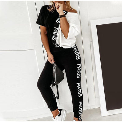 Traje Asimétrico con Estampado de Letras en Contraste Blanco y Negro - Image 5