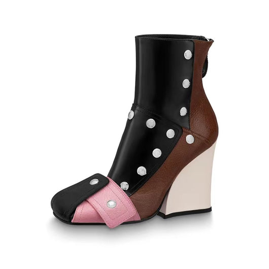 Botines Talla Grande con Tacón Cuña y Punta Cuadrada - Diseño Coordinado con Cierre - Image 8