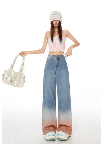 Pantalones Vaqueros Cintura Alta Pierna Ancha Degradado - Ajuste Holgado para Mujer - Image 24