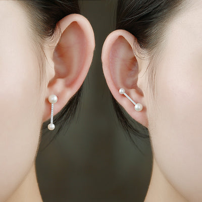 Aretes de Plata Esterlina con Perla y Diseño Geométrico Minimalista