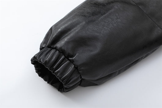 Abrigo de Cuero PU con Cuello Parado y Forro Térmico - Image 17