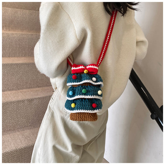 Bolso Cuadrado Navideño de Punto con Árbol de Navidad y Bloques de Color - Image 12