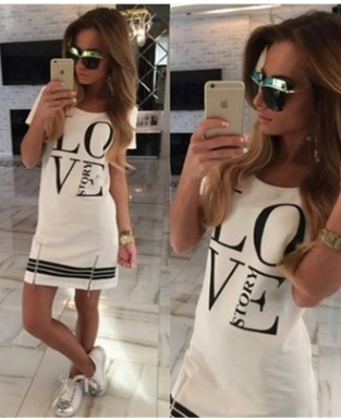 Vestido Camisero Largo con Cremallera y Estampado 'LOVE'
